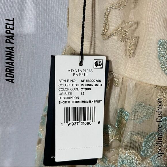 ADRIANA PAPELL NADINE MIDI DRESS IN MORNING MIST SIZE 12 NWT FLORAL EMBROIDERED - Picture 6 of 6